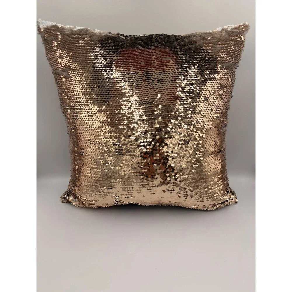Harry Styles Flip Sequin Throw Pillow 14x14 Zippered Gold Accent Cushion